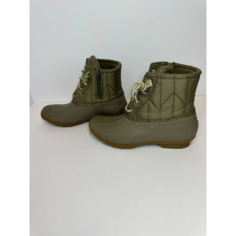 Sperry Saltwater Duck Boots Womens 6.5 Olive Green Waterproof Lace Up Rain Boots - Picture 6 of 8